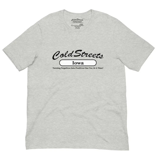 Light gray Cold Streets Iowa t-shirt in pre-shrunk ring-spun combed cotton for comfort