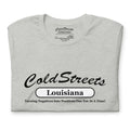 Light gray pre-shrunk ring-spun combed t-shirt with ColdStreets Louisiana slogan