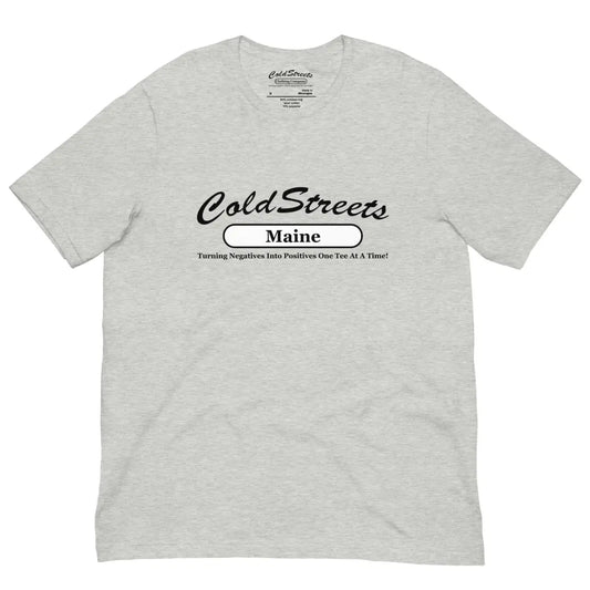 Light gray pre-shrunk ring-spun combed cotton t-shirt with Cold Streets Maine design