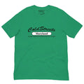 Green t-shirt with Cold Streets Maryland text in pre-shrunk ring-spun combed cotton