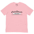 Pink pre-shrunk ring-spun combed cotton t-shirt with Cold Streets Maryland design