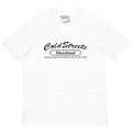 White T-shirt featuring Cold Streets Maryland design, made of ring-spun combed cotton