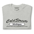 Light gray pre-shrunk ring-spun combed t-shirt with ColdStreets Michigan slogan