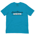 Turquoise t-shirt featuring Cold Streets New Mexico text in ring-spun combed cotton