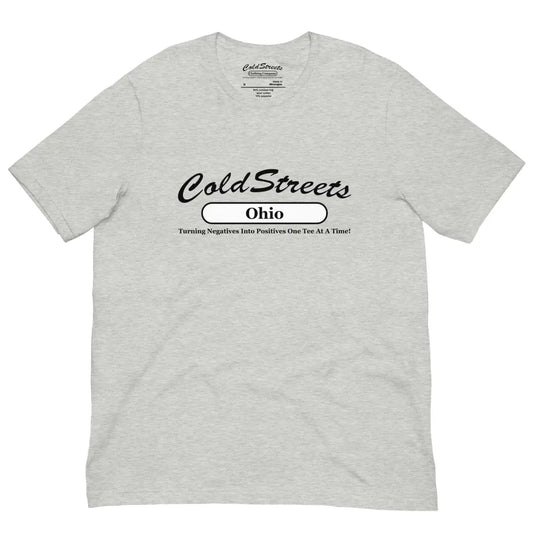 Light gray pre-shrunk ring-spun combed cotton t-shirt with Cold Streets Ohio design