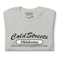 Light gray t-shirt featuring ColdStreets Oklahoma slogan in ring-spun combed cotton