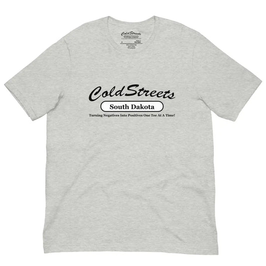 Light gray pre-shrunk ring-spun combed cotton t-shirt with Cold Streets South Dakota design