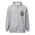 Light gray zip-up hoodie with logo patch from CS Clothing Co in Grey Dark Heather