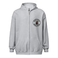 Light gray zip-up hoodie with black logo, perfect for sport grey dark styles