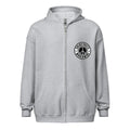 Light gray zip-up hoodie with peace sign logo from CS Clothing Co in sport grey dark