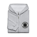 Light gray zip-up hoodie with smiley face logo, perfect for Carolina Blue White style