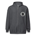 Dark gray zip-up hoodie with logo patch from CS Clothing Co. in sport grey dark style