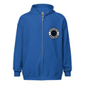 Royal blue zip-up hoodie with logo patch for CS Clothing Co. stylish in grey dark heather