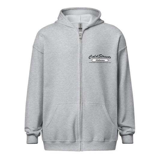 Light gray zip-up hoodie with embroidered logo, ideal for sport grey dark styles