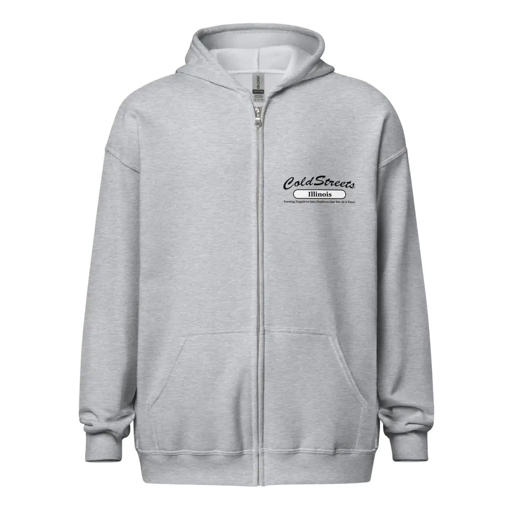 Light gray zip-up hoodie from CS Clothing Co. featuring logo, ideal in Grey Dark Heather