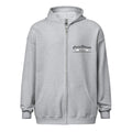 Light gray zip-up hoodie sweatshirt with logo design from CS Clothing Co in Carolina blue