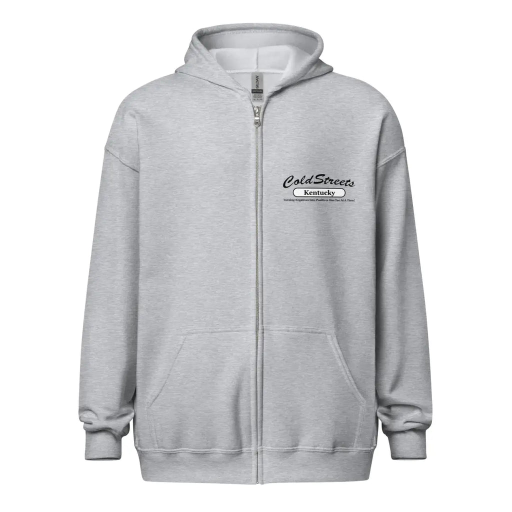 Light gray zip-up hoodie with logo, perfect for casual wear in Grey Dark Heather