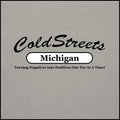 ColdStreets Michigan logo with tagline on CS Clothing Co. sport grey dark tee