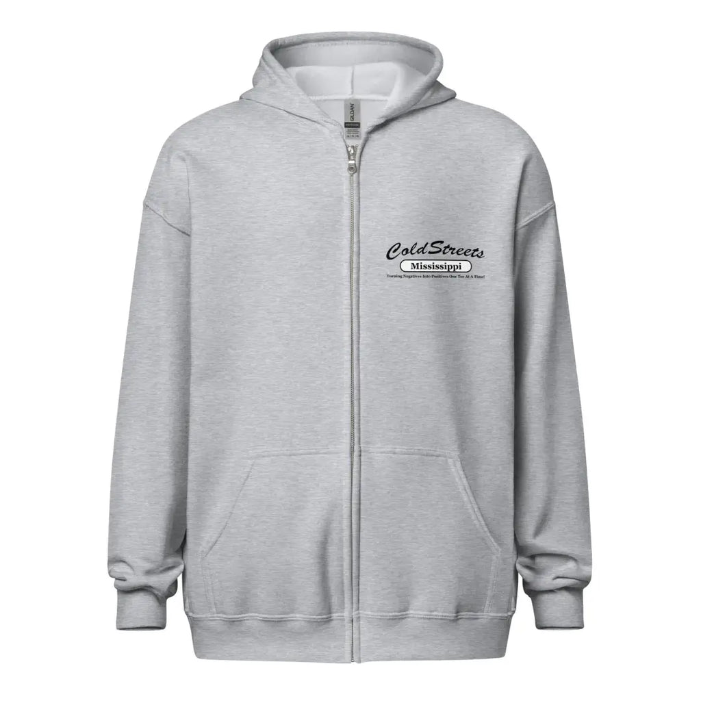Light gray zip-up hoodie sweatshirt with logo from CS Clothing Co. in sport grey dark