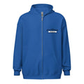 Royal blue zip-up hoodie sweatshirt with logo, ideal for sport grey dark outfits