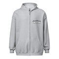 Light gray zip-up hoodie sweatshirt with logo, perfect for sport grey dark style