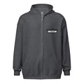 Dark gray zip-up hoodie sweatshirt with pocket and logo by CS Clothing Co. in Carolina blue