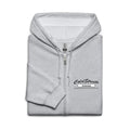 Light gray zip-up hoodie with Cold Streets text, perfect for sport grey dark style