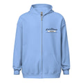 Light blue zip-up hoodie with logo for CS Clothing Co. in Carolina Blue White