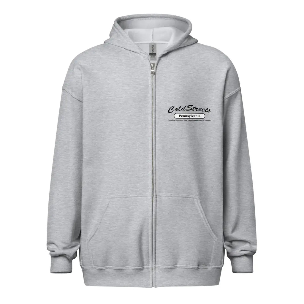 Light gray zip-up hoodie sweatshirt with logo from CS Clothing Co in sport grey dark