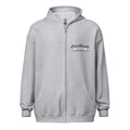 Light gray zip-up hoodie with logo from CS Clothing Co. in grey dark heather