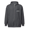 Dark gray zip-up hooded sweatshirt with logo from CS Clothing Co. in sport grey dark