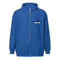 Royal blue zip-up hoodie with logo, perfect for layering with sport grey dark style