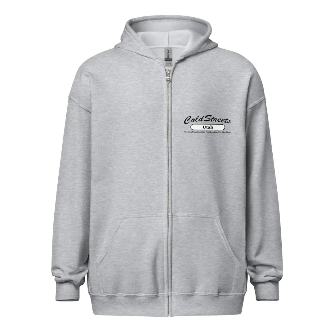 Light gray zip-up hoodie with logo, perfect for Carolina Blue White style