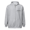 Light grey zip-up hoodie sweatshirt with logo from CS Clothing Co in dark heather style