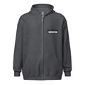 Dark gray zip-up hoodie with logo patch for CS Clothing Co in sport grey dark shade