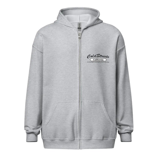 Light gray zip-up hoodie with logo from CS Clothing Co. in sport grey dark heather