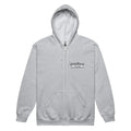 Light gray zip-up hooded sweatshirt from CS Clothing Co. with logo, ideal for sport grey dark wear