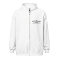 White zip-up sweatshirt with Cold Streets logo, perfect for sporty outfits