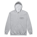 Light gray zip-up hoodie with logo graphic, perfect for sport grey dark style