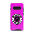 Pink phone case with black smiley logo for Samsung Galaxy S20, S21, S22 by CS Clothing Co