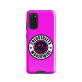 Hot pink phone case for Samsung Galaxy S20 S21 S22 with smiley face logo and Coldstreets Worldwide