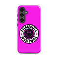 Hot pink phone case for Samsung Galaxy S20 S21 S22 with smiley logo and Coldstreets Worldwide