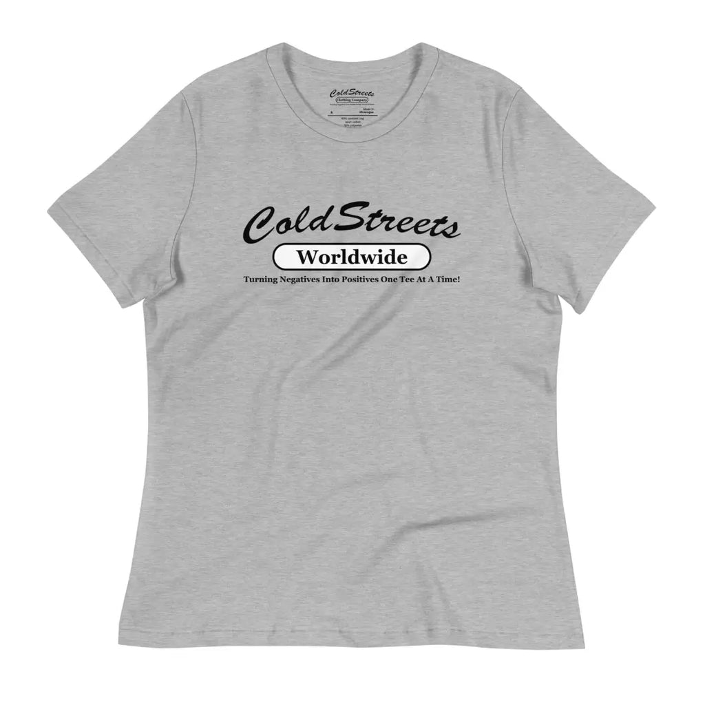 Light gray t-shirt with Cold Streets Worldwide text in ring-spun combed cotton