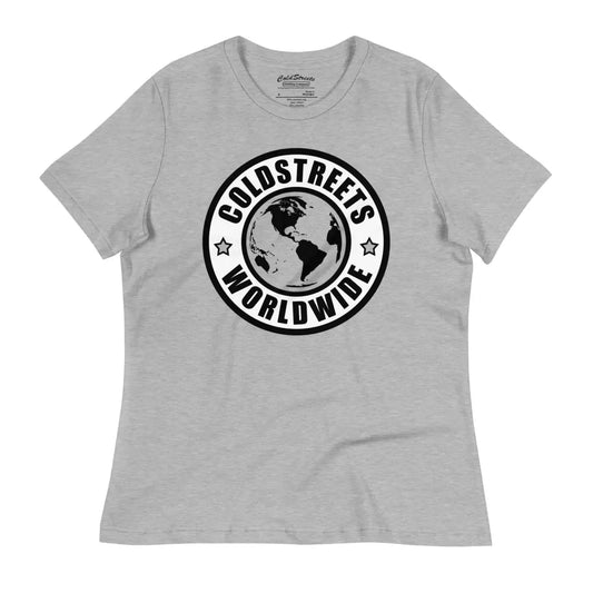 Gray pre-shrunk ring-spun combed t-shirt with Coldstreets Worldwide logo and globe design