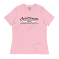 Pink t-shirt featuring Cold Streets Iowa text, made of ring-spun combed cotton