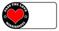 Black badge with red heart and Pass The Love Mississippi text, ideal for love-themed clothing